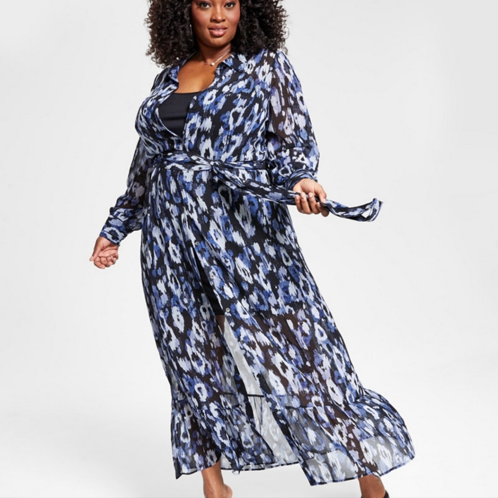 Nina Parker Animal Print Maxi Shirt Dress